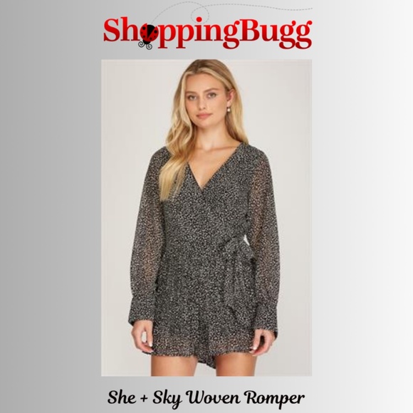 Chic She + Sky Black & White Long Sleeve Romper ~ NWT (SB1372) - Picture 1 of 5